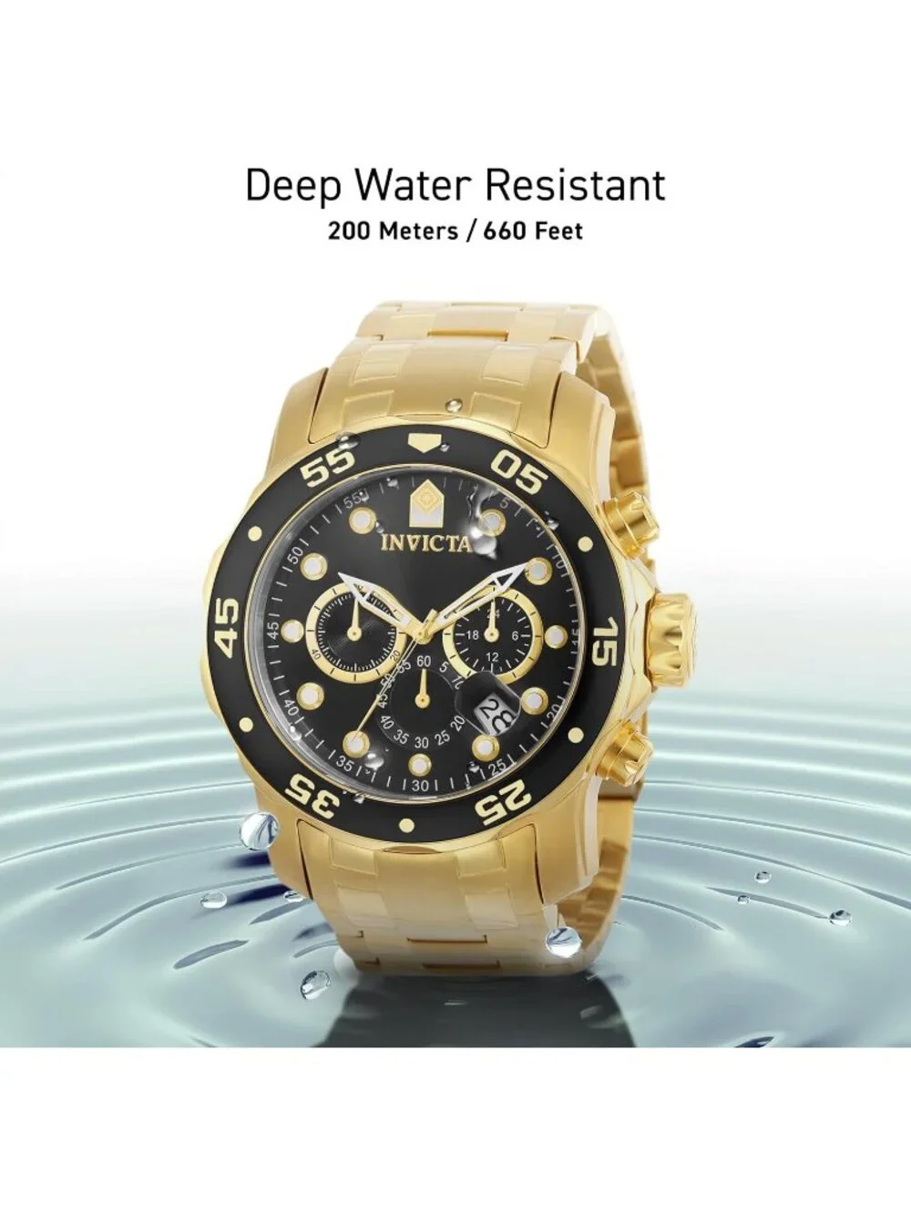 Men's Gold & Black Pro Diver Collection Chronograph Stainless Steel Case Watches